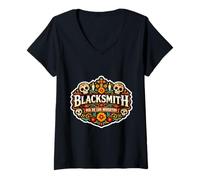 Femme Forgeron Mexicain Jour des Morts Día De Los Muertos Fiesta T-Shirt avec Col en V