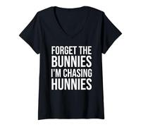 Femme Forget The Bunnies I'm Chasing Hunnies Boys Funny Easter Kid T-Shirt avec Col en V