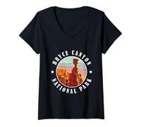 Femme Formation de rocher emblématique dans le voyage vintage de Bryce Canyon Utah T-Shirt avec Col en V