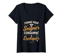 Femme Formé pour soigner Le condamné à Expliquer l'humour T-Shirt avec Col en V