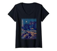 Femme Formes DE Vie ÉCRITES en Symboles Japonais. BITMAP T-Shirt avec Col en V