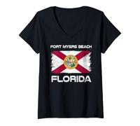 Femme Fort Myers Beach Drapeau Floride Design Fort Myers FL Drapeau T-Shirt avec Col en V
