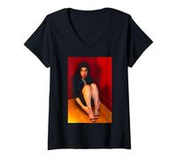 Femme Foto d'Amy Winehouse 2004 T-Shirt avec Col en V