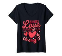 Femme Fou d'amour et J'adore ça T-Shirt avec Col en V