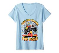 Femme Four and Roaring for More Funny 4th Birthday Truck T-Shirt avec Col en V
