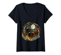 Femme Four Bulls Moon 4 Toros Valor Weird Cursed Meme T-Shirt avec Col en V