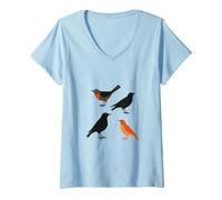 Femme Four Calling Birds Retro Mid-Century Cut-Out 2 T-Shirt avec Col en V