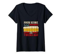 Femme Four Score and 7 Beers Ago Funny Party du 4 juillet aux États-Unis T-Shirt avec Col en V