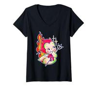 Femme Fourche bébé Diable démon Halloween T-Shirt avec Col en V