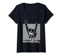 Femme Fourchette à Frites Metalhand & Roll Rocker T-Shirt avec Col en V