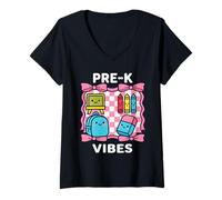 Femme Fournitures scolaires mignonnes pré-maternelles Kawaii pour enfants et enseignants T-Shirt avec Col en V