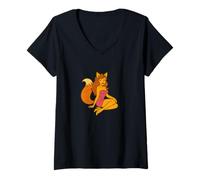 Femme Fox Girl Pinup Style rétro Halloween Cosplay Anime Esthétique T-Shirt avec Col en V