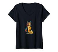 Femme Fox Girl Pinup Style rétro Halloween Cosplay Anime Esthétique T-Shirt avec Col en V