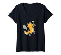 Femme Fox joue au tennis T-Shirt avec Col en V