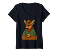 Femme Fox Lunettes de Soleil Chapeau Cowboy Country Texas Rodeo Ranch Western T-Shirt avec Col en V