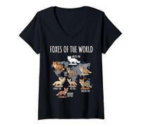 Femme Foxes of The World Educational Chart Nature Species Wildlife T-Shirt avec Col en V