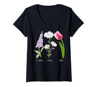 Femme Foxglove Daisy Tulip - Vintage Floral Bloom for Nature Lover T-Shirt avec Col en V