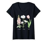 Femme Foxglove Daisy Tulip - Vintage Floral Bloom for Nature Lover T-Shirt avec Col en V