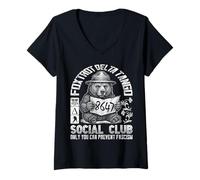 Femme Foxtrot 8647 Delta Tango Resist Ours Fleur Boho Social Club T-Shirt avec Col en V