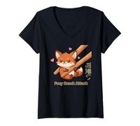 Femme Foxy Snack Attack Kawaii Fox T-Shirt avec Col en V