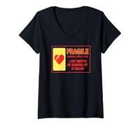 Femme Fragile Handle with Care Drop Daughter at College T-Shirt avec Col en V
