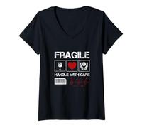 Femme Fragile Handle with Care Graphic Cool Designs, Love Care T-Shirt avec Col en V