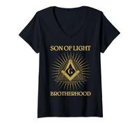 Femme Franc-maçon Fils de la Lumière Fraternité Design Franc-Maçonnerie T-Shirt avec Col en V