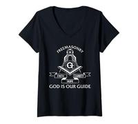 Femme Franc-maçonnerie Faith Hope Charity God is Our Guide T-Shirt avec Col en V