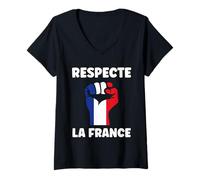 Femme Français Patriotisme fierté Patriote respecte la France T-Shirt avec Col en V