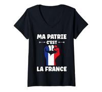 Femme Français Patriotisme Patriote ma Patrie C'est la France T-Shirt avec Col en V