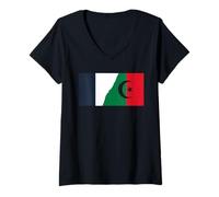 Femme France Algérie Fierté Simple Drapeau Franco Algérien T-Shirt avec Col en V