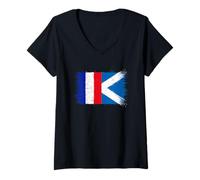 Femme France Écosse Drapeau Cool du Fier Fan Écossais Français T-Shirt avec Col en V