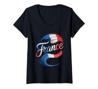 Femme France Flag French T-Shirt avec Col en V