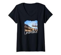 Femme France Grenoble T-Shirt avec Col en V