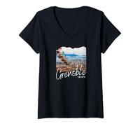 Femme France Grenoble T-Shirt avec Col en V