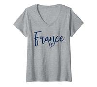 Femme France Heart Femme Love France T-Shirt avec Col en V