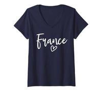 Femme France Heart Femme Love France T-Shirt avec Col en V