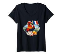 Femme France - Illustration culturelle et Symboles français T-Shirt avec Col en V
