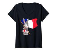 Femme France Lapin T-Shirt avec Col en V