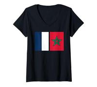 Femme France Maroc Fierté Simple Drapeau Franco Marocain T-Shirt avec Col en V