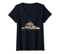 Femme France Normandie Mont Saint Michel Souvenir de Vacances françaises T-Shirt avec Col en V