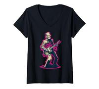 Femme Frankenstein Monster avec Une Guitare et Un Logo Death Rock T-Shirt avec Col en V