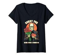 Femme Frankenstein Sorry Monster Roses Chocolat Halloween T-Shirt avec Col en V