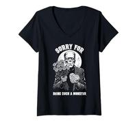 Femme Frankenstein Sorry Monster Roses Chocolat Halloween T-Shirt avec Col en V