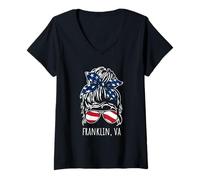 Femme Franklin VA Messy Hair Bun Ribbon Lunettes de Soleil T-Shirt avec Col en V