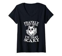 Femme Frankly I Don't Think Im That Scary Cute Ghost Cat Halloween T-Shirt avec Col en V