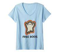 Femme Free Boos Ghost Or Spirit Spooky Fall Party Design T-Shirt avec Col en V