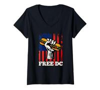 Femme Free DC Sandwich Activism USA Flag Protest Fist Humor T-Shirt avec Col en V