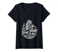 Femme Free Hugs Just Kidding Don't Touch Me Squelette T-Shirt avec Col en V