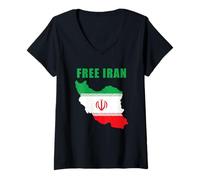 Femme Free Iran Country Map & Sun Emblem Flag T-Shirt avec Col en V